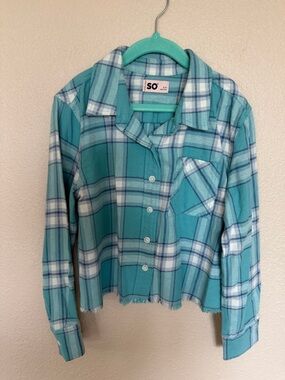 SO Kids Teal Plaid Button-Front Shirt